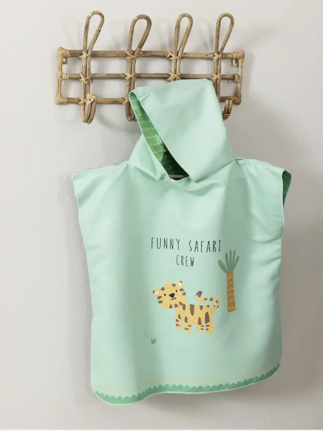 Πόντσο 5-8 Ετών Nima Funny Safari Green 100% Microfiber