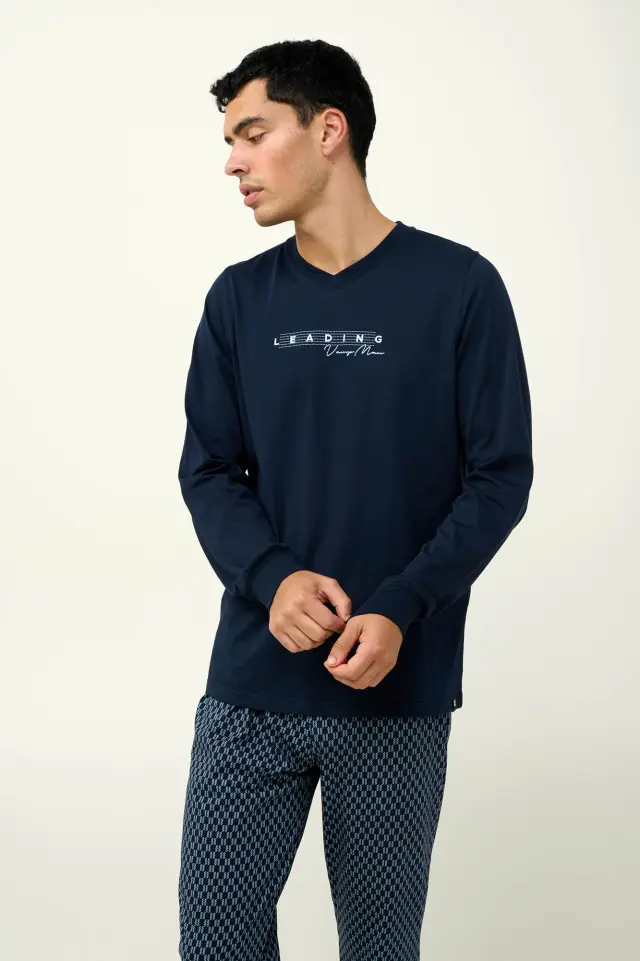 Ανδρική Πυτζάμα με V Λαιμόκοψη Vamp 23672 BLUE 3