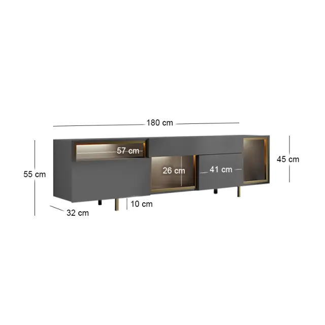 Έπιπλο τηλεόρασης Norm Megapap με Led Rgb χρώμα ανθρακί - χρυσό 180x32x55εκ. 2