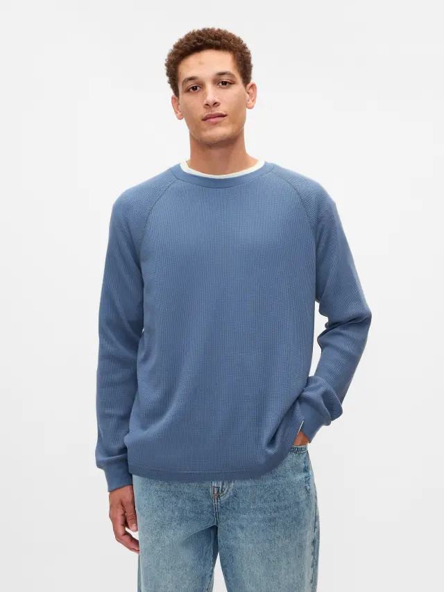 Μπλε Waffle-Knit Raglan Μπλούζα Bainbridge blue - XXL