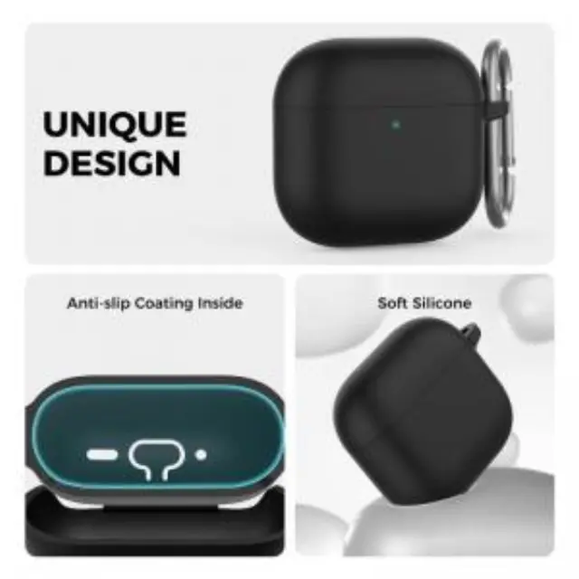 Θήκη Σιλικόνης AhaStyle WG163 Apple AirPods 4 Premium με Γάντζο Μαύρο N66880 3