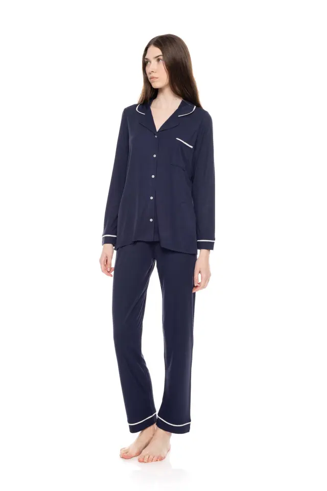 WN-1500 - Yacht Blue - PYJAMA BUTTONED BAMBOO SOLID 3