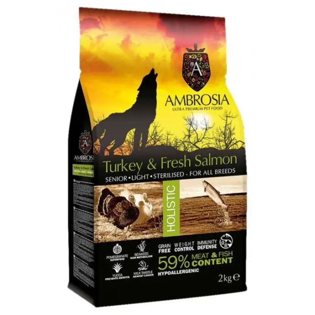 Ambrosia Grain-Free Senior Light Sterilized Fresh Turkey & Salmon 12kg