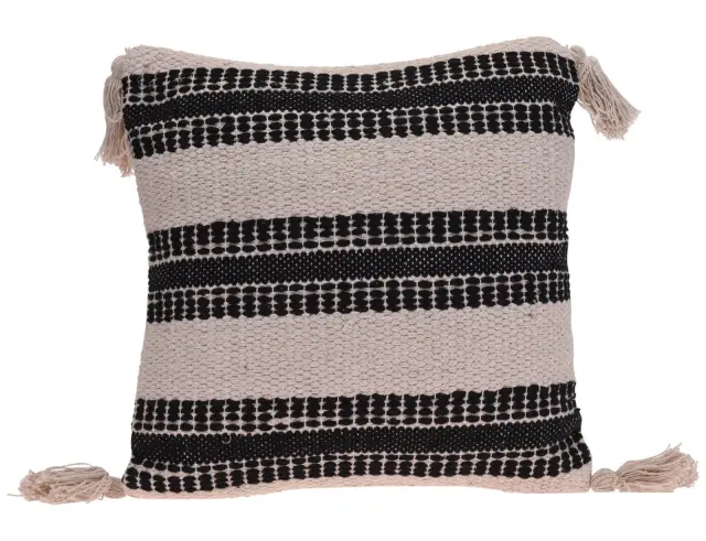 Διακοσμητικό Μαξιλάρι Black Stripe με ανάγλυφο σχέδιο, κρόσσια και διαστάσεις 45x45cm - White/Black A35850430 2