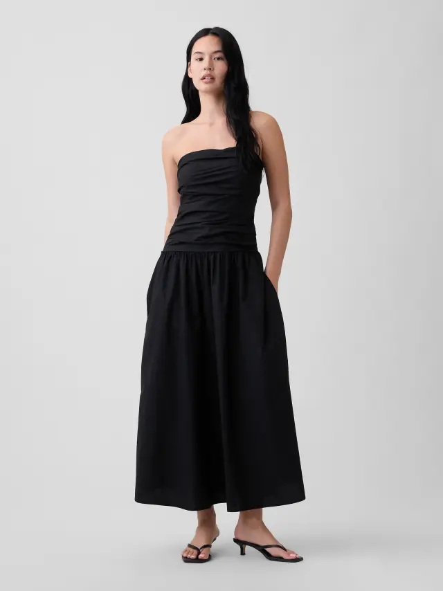Γυναικείο Φόρεμα Drop-Waist Maxi από Ποπλίνα true black - XL