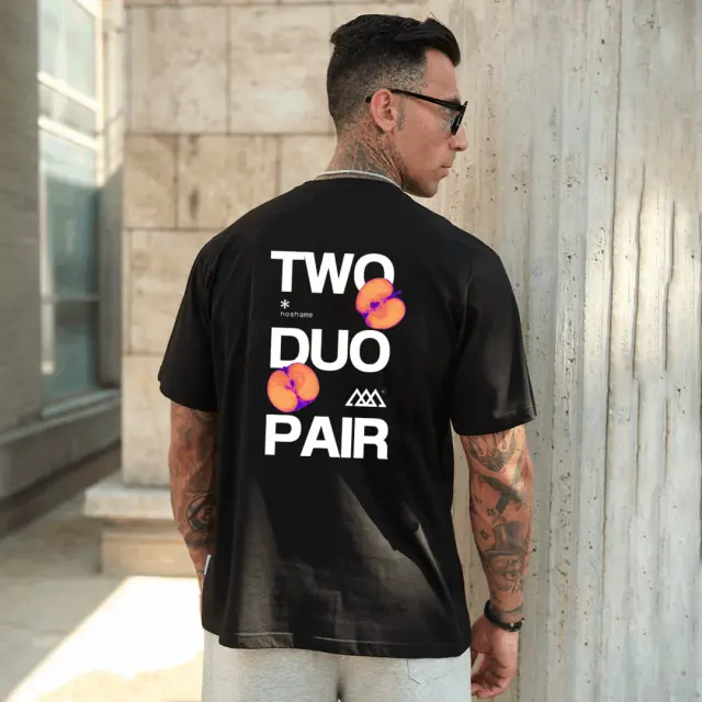 T-shirt Noshame® Oversized Μαύρο με τύπωμα Two Duo Pair - 142698 - XXL