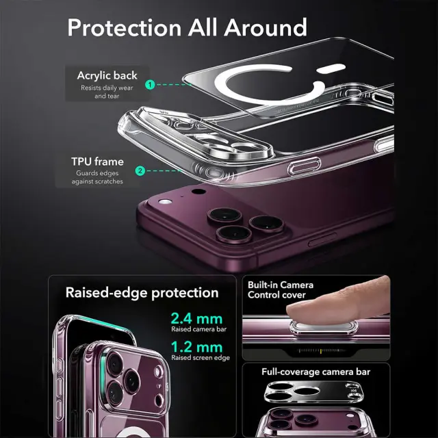 ESR - Classic Hybrid HaloLock (Camera Control) - iPhone 18 Pro Max / iPhone 17 Pro Max - Clear 2