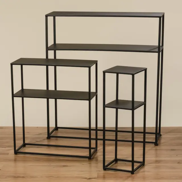 Σετ 3 Τραπεζάκια Μαύρο Μέταλλο 23-90x23-26x70-100cm