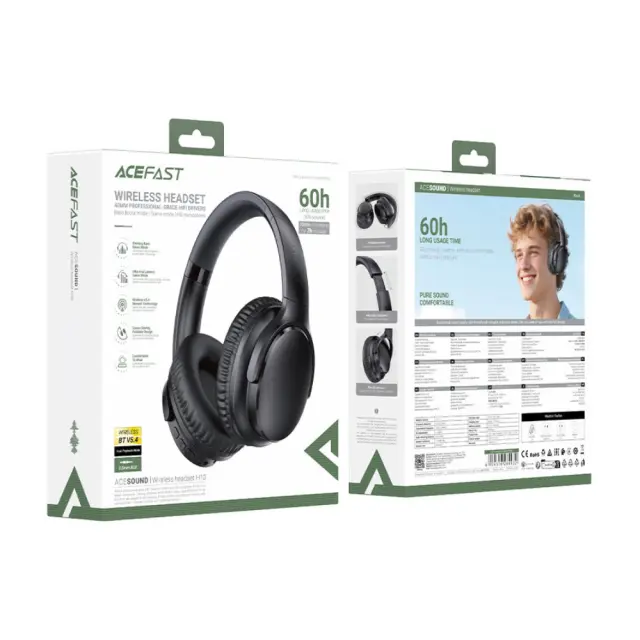 Wireless Ακουστικά Stereo Acefast H10 500mAh v5.4 Hi-Fi με Μικρόφωνο AUX USB-C 60ώρες Λειτουργία Μαύρα 2