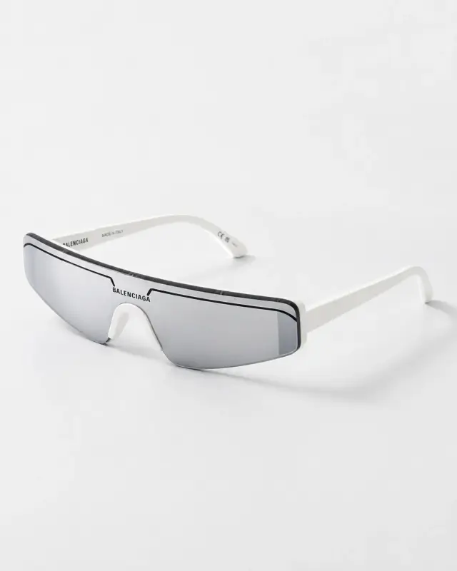 Balenciaga Λευκά Mask Γυαλιά Ηλίου με Ασημί Φακό BB0003S - 99-1-140 2