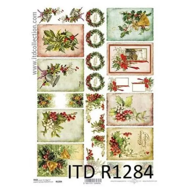 Ριζόχαρτο ντεκουπάζ ITD 21x29cm, Χριστουγεννιάτικες κάρτες, R1284