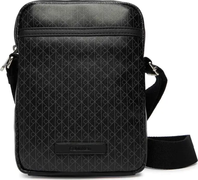 Calvin Klein Ανδρική Μικρή Τσάντα Χιαστί Emblem Aop Coated Slim Reporter Μαύρο