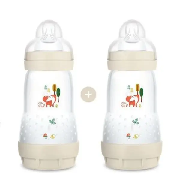 MAM Σετ Πλαστικά Μπιμπερό Easy Start Anti-Colic Combi-Pack Κατά των Κολικών με Θηλή Σιλικόνης 260ml για 2+μ 2τμχ Μπεζ Αλεπού