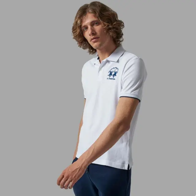 La Martina - Ανδρικό Κοντομάνικο Polo Regular Fit CCMP01-PK001-00001 Λευκό - 2XL
