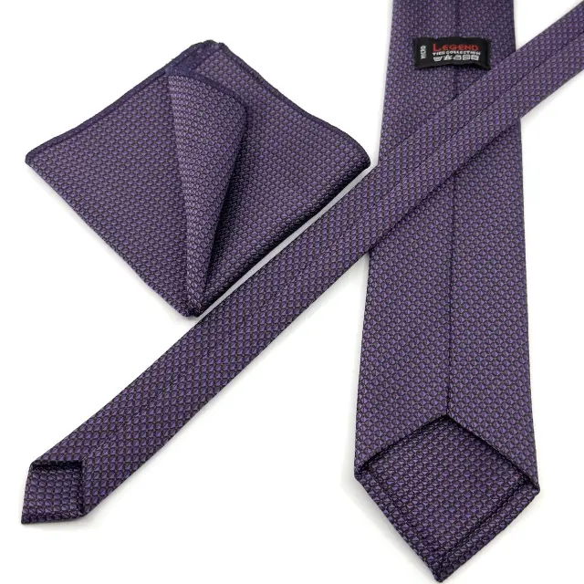 Γραβάτα Microfiber σε Μωβ Λιλά Μοτίβο Σετ με Μαντηλάκι 3