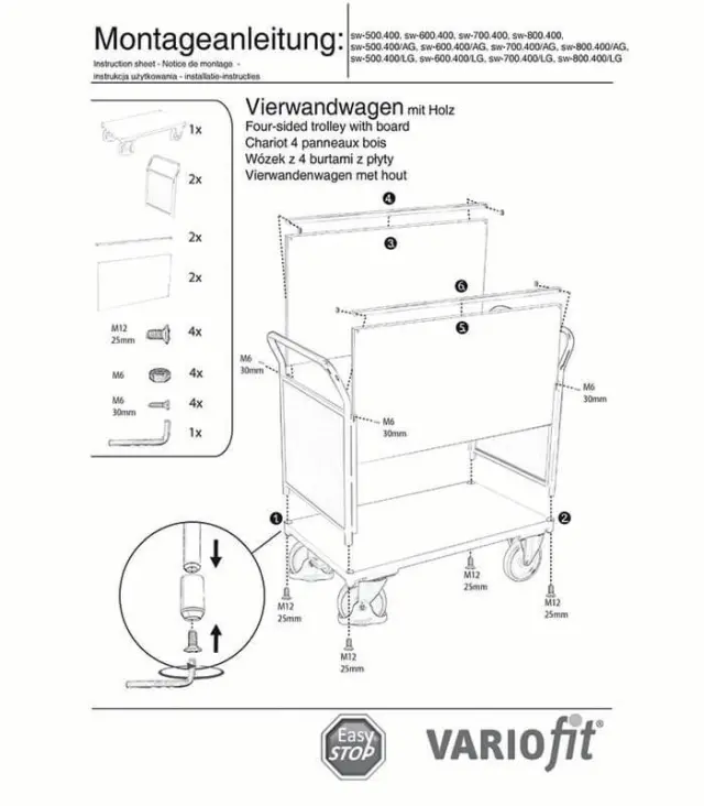 Variofit sw-800.400/AG Τρόλεϊ Μεταφοράς 4 Πλευρών για Φορτίο Βάρους ως 500kg 3