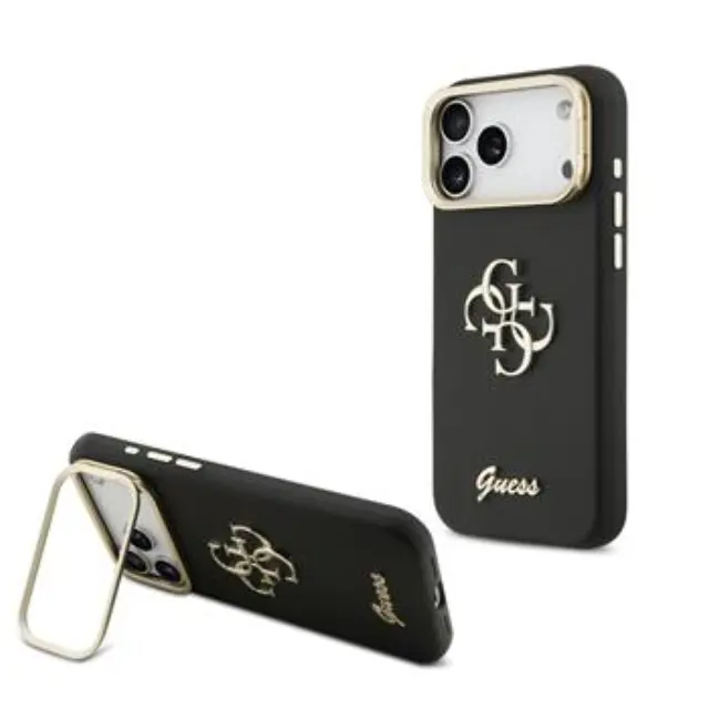 Guess PU Grained 4G Logo Stand Camera Frame Case for iPhone 17 Pro Max Black