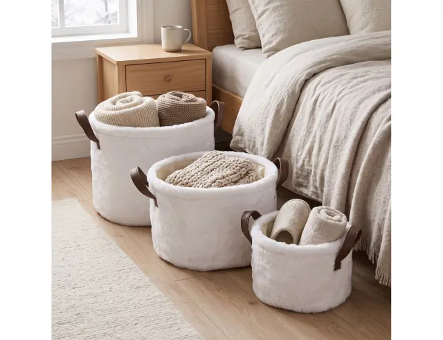 Σετ διακοσμητικά καλάθια Γούνα Home Deco Factory με χερούλια - 3 τεμάχια RG9332