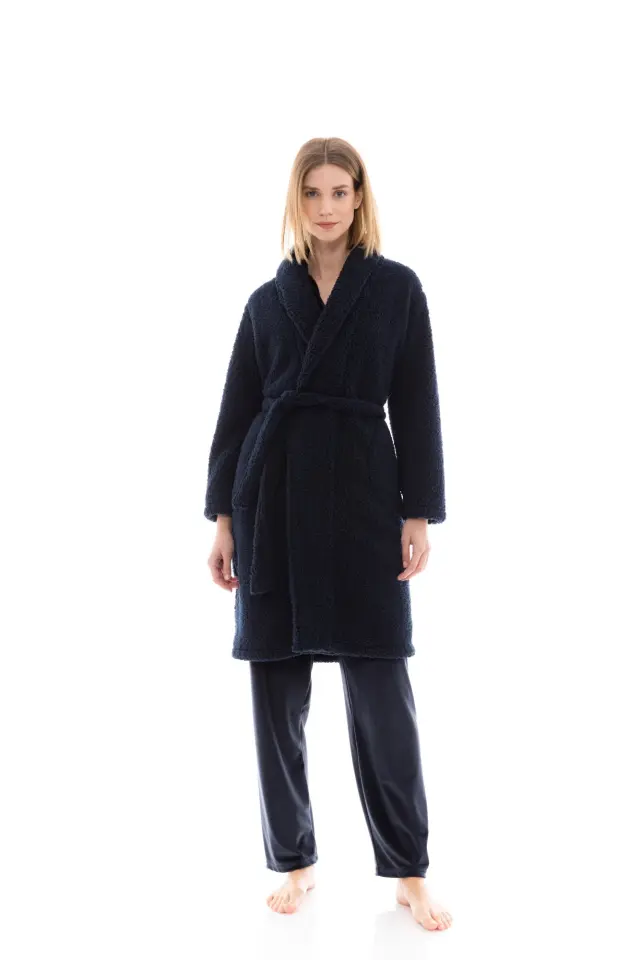 W1480 - Yacht Blue - ROBE LONG FLEECE FLUFFY