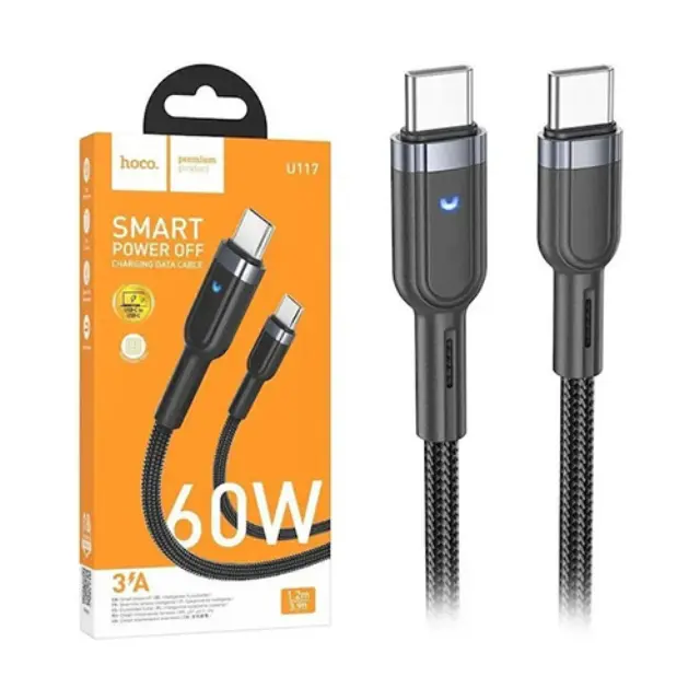 Hoco U117 Braided USB 2.0 Cable USB-C male - USB-C 60W Μαύρο 1.2m
