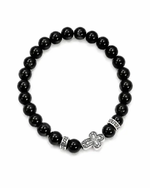 Ghetto Black Beaded Cross Stretch Bracelet