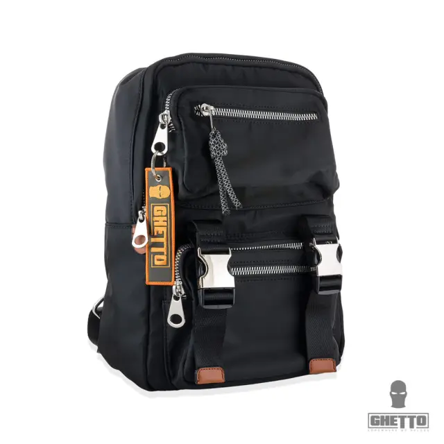 Ghetto Medium Black Urban Utility Backpack with Multi-Pocket Design 2
