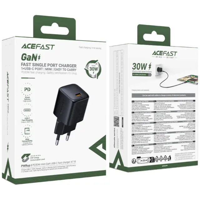 Φορτιστής Ταξιδίου Acefast A118 Mini Fast Charging 1xUSB-C PD30W QC3.0 GaN Μαύρος 2