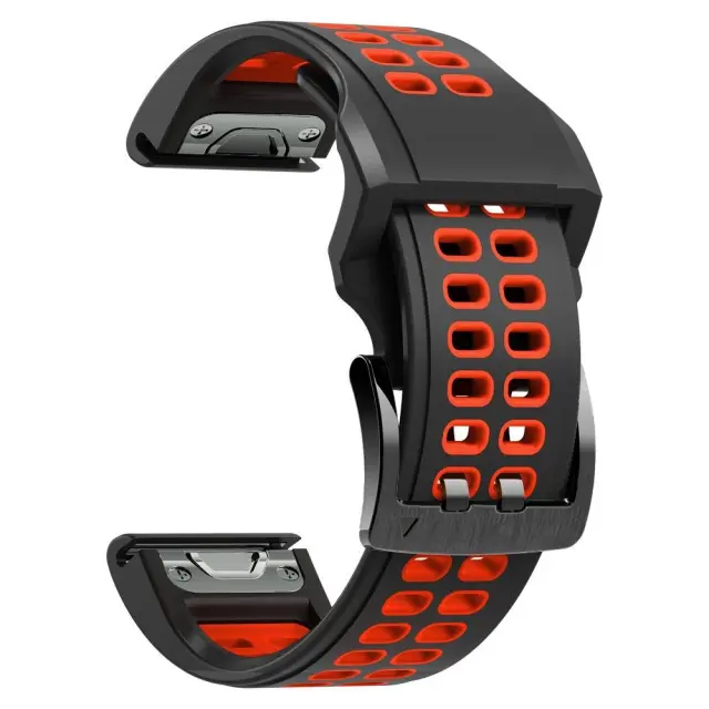 Λουράκι Σιλικόνης Για Garmin Fenix 5/6/6 Pro/7/8/9 (47mm) - Μαύρο/ Κόκκινο Με Διπλό Μαύρο Κλείσιμο ΟΕΜ