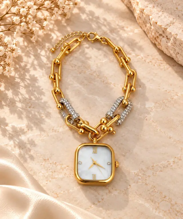 Women’s Stainless Steel Bracelet Watch with White Dial