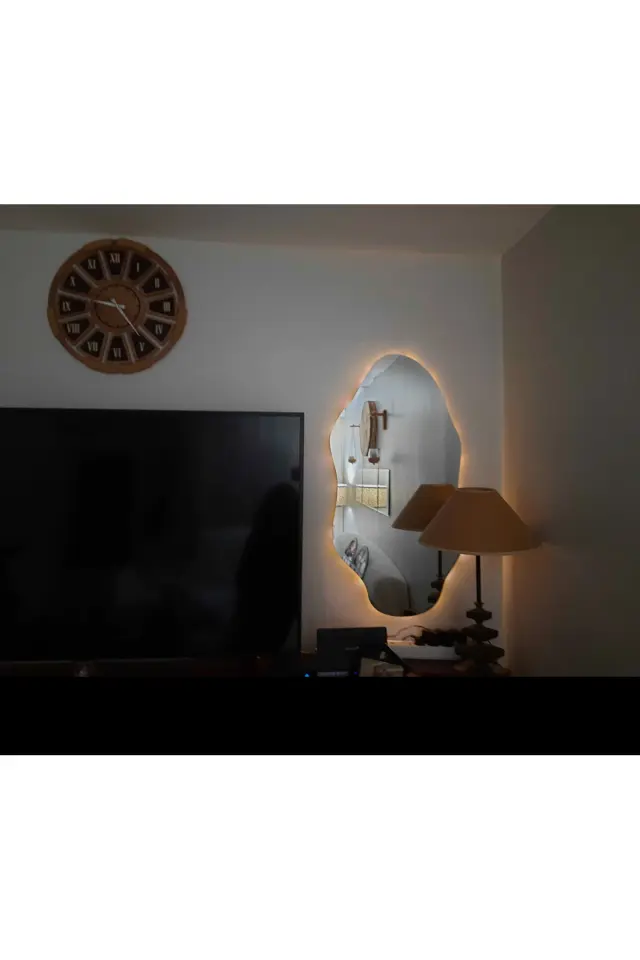 Stewehome Ασύρματος καθρέφτης τοίχου με LED και μπαταρία Καφέ 90x50 cm 3