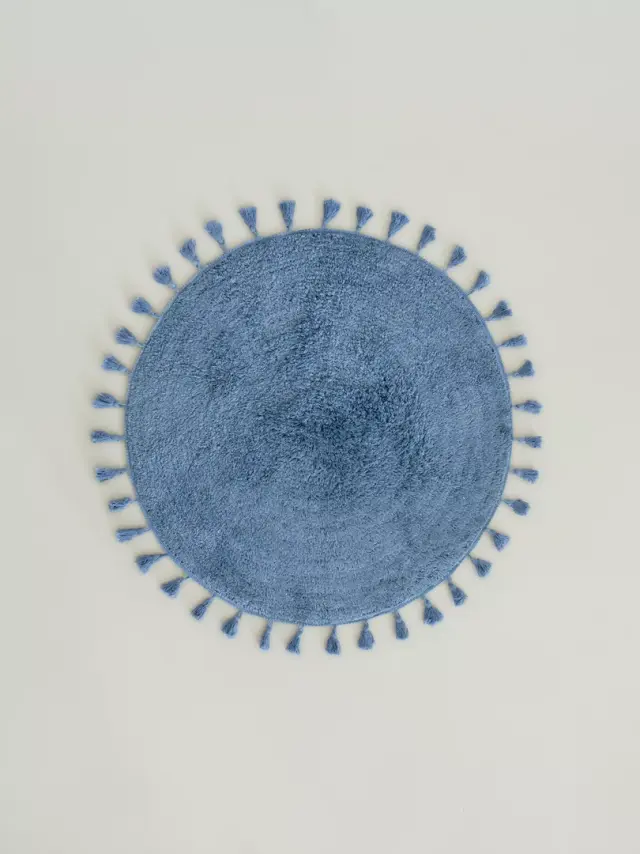 Στρογγυλό Πατάκι Μπάνιου Fuzzy - Denim Blue Μπλε Στρογγυλό Πατάκι 90 εκατοστών