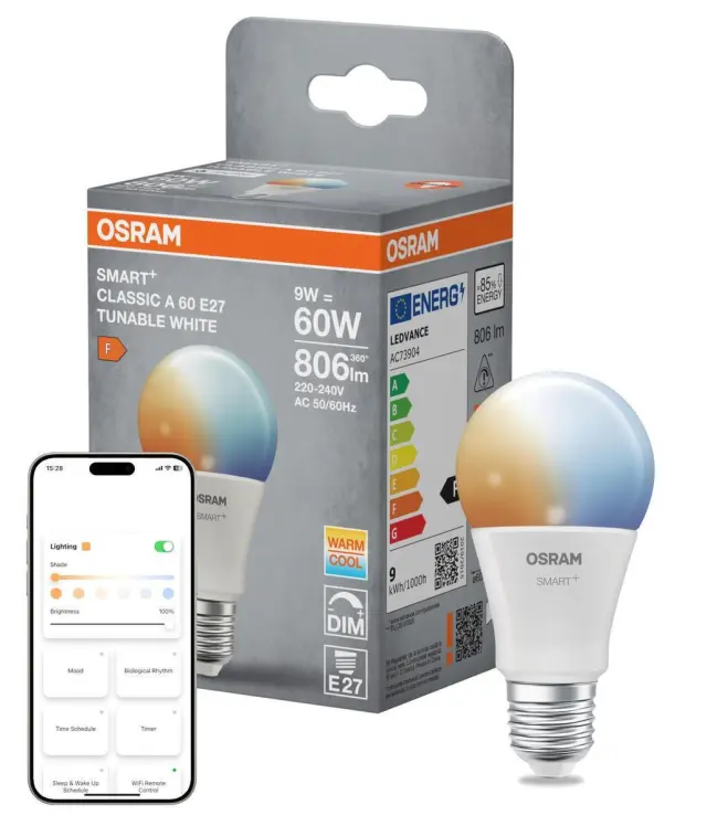 Smart LED lamp Matter A60 9W 827 230V E27 tunable white