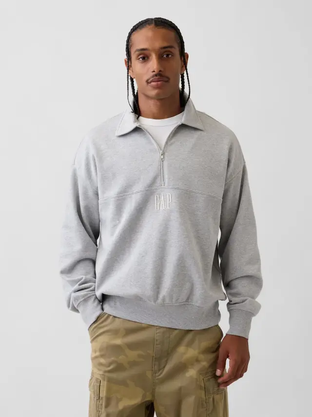 Ανδρικό Φούτερ Heavyweight σε Oversized Γραμμή με Λογότυπο Light heather grey