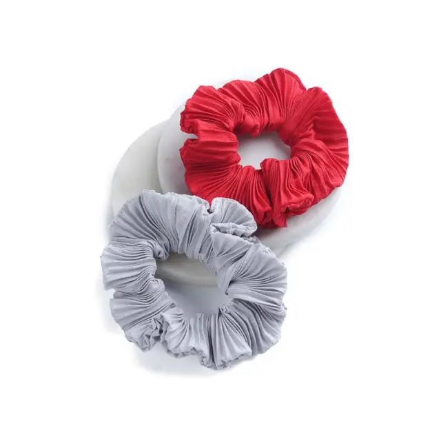Υφασμάτινα Πλισέ Scrunchies Μαλλιών Κόκκινο & Γκρι
