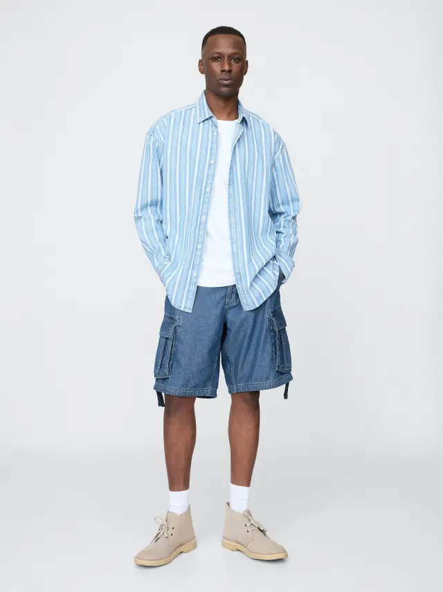Μπλε 11" Baggy Denim Cargo Σορτς Medium indigo