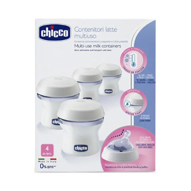 Chicco Multi-use Milk Containers Natural Feeling Δοχεία Αποθήκευσης Μητρικού Γάλακτος 150ml 4τμχ