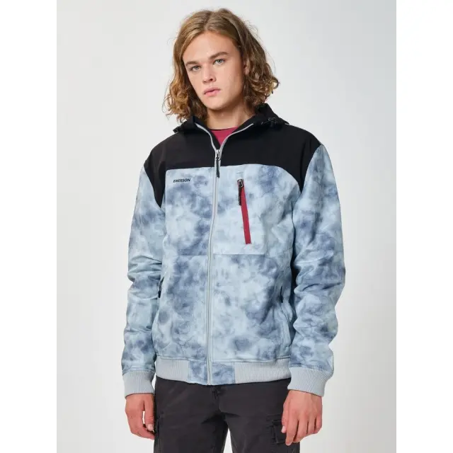 Emerson Men's Ribbed Jacket with Hood (202.EM10.127-GREY-BLACK) - MULTI-COLOR