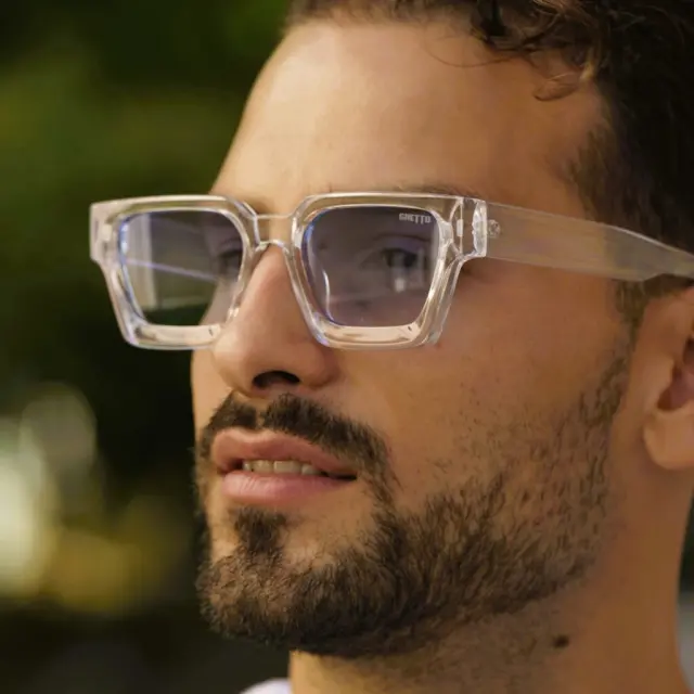Ghetto Square Luxury Retro Sunglasses Clear/Blue Frame Unisex 2
