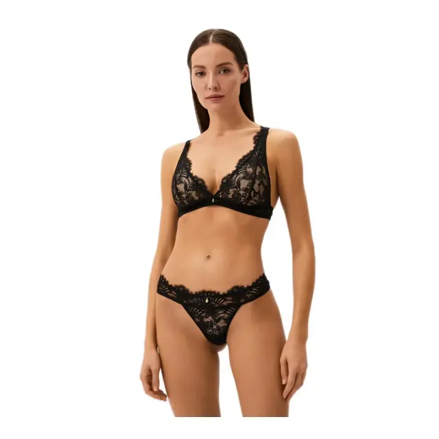 Emporio Armani Γυναικείο Set Μπουστάκι-String Lace, Χρώμα Μαύρο - L
