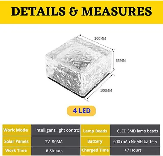 Ηλιακό φωτιστικό δαπέδου - Ice cube solar light Θερμό λευκό 1 τμχ 2