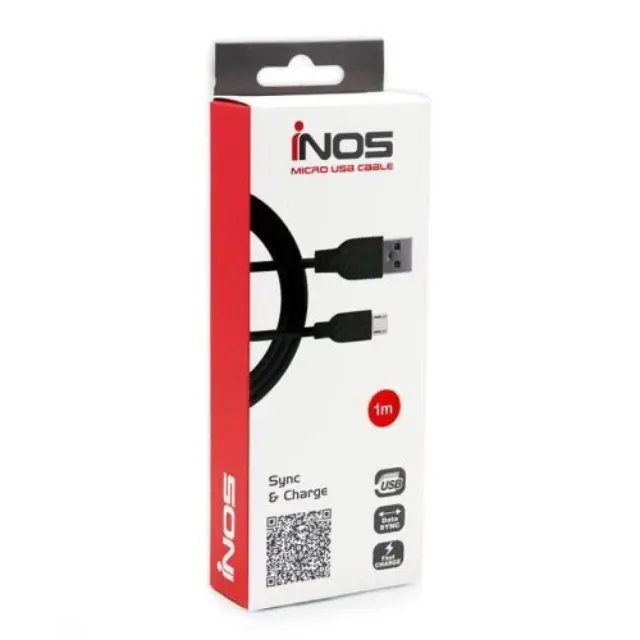 Καλώδιο Σύνδεσης USB 2.0 inos USB A σε Micro USB 10W 1m Μαύρο N24529