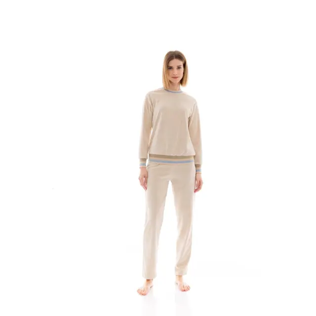 Σετ Homewear VELVET BEIGE STRIPE Skin W1471 Pink Label