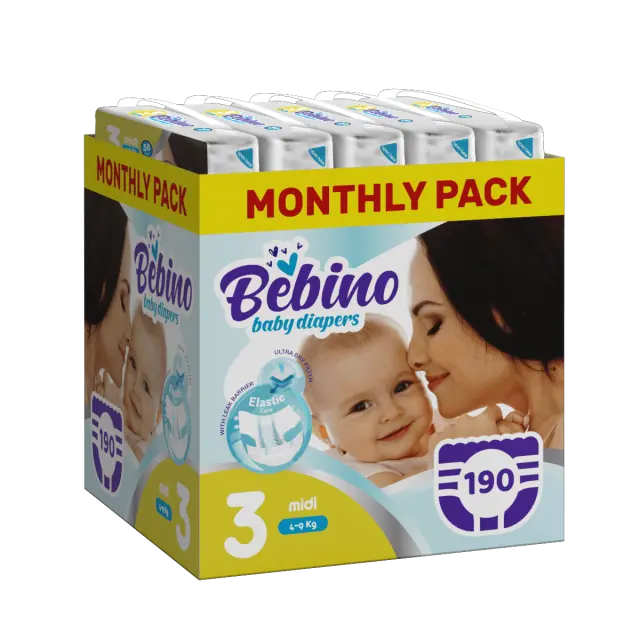 Bebino Monthly Pack παιδικες πανες midi no3 4-9 kg 190 τμχ