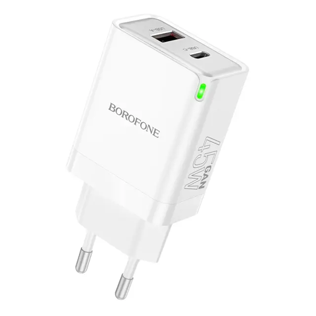 Hoco Φορτιστής με Θύρες USB-Α, USB-C Χωρίς Καλώδιο 45W Άσπρος BN16