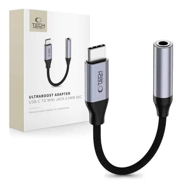 Tech-protect Ultraboost Adapter Usb-c To Mini Jack 3.5mm Dac Iron Grey