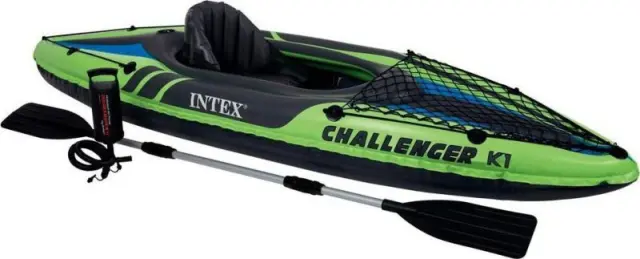 Intex Challenger K1- Μονοθέσιο Καγιάκ - Σετ Αλουμινένιων Κουπιών & Αντλία Αέρος Υψηλής Απόδοσης