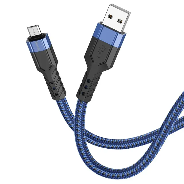 Καλώδιο Σύνδεσης Hoco U110 USB σε Micro-USB 2.4A Υψηλής Αντοχής Braided Μπλε 1.2m