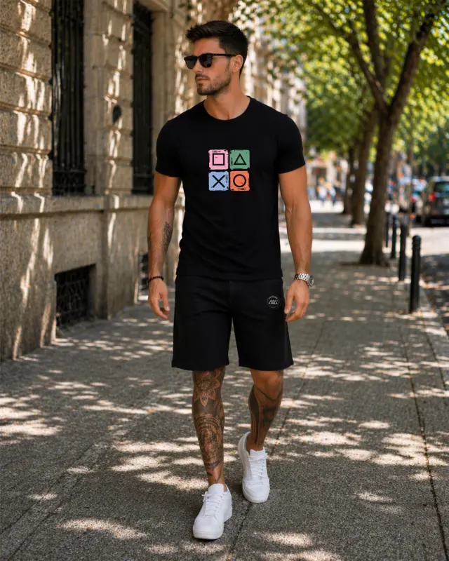 Noshame® Σετ T-shirt & Βερμούδα Μαύρο με τύπωμα - 752548 - XXL