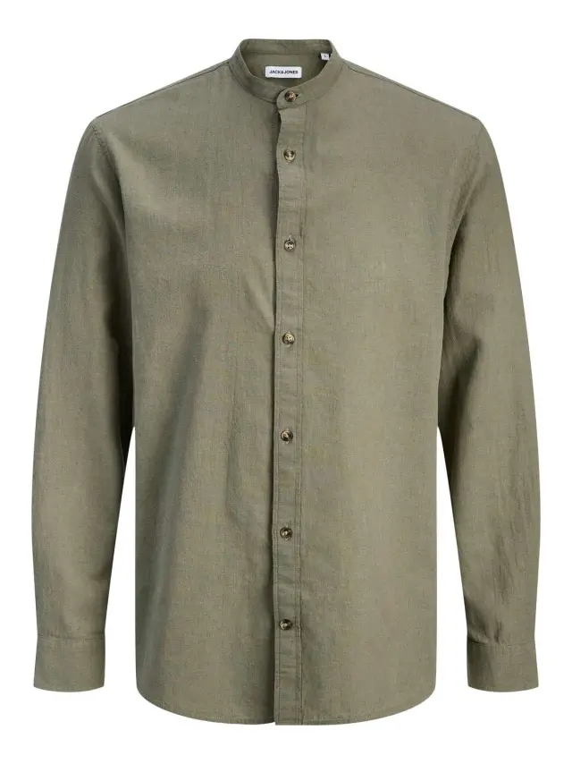 JJESUMMER LINEN BLEND BAND SHIRT L/S SN Dusty Olive