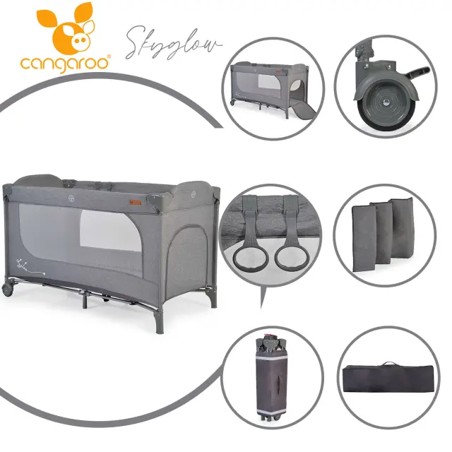 CANGAROO - Folding cot Skyglow 1 grey - 3800146248901
